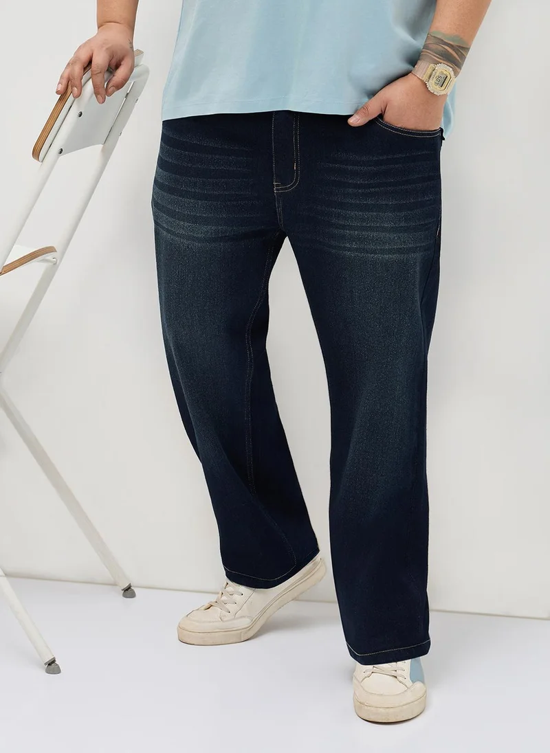 Urbano Plus Men's Dark Blue Regular Fit Heavy Washed Denim Jeans Stretchable